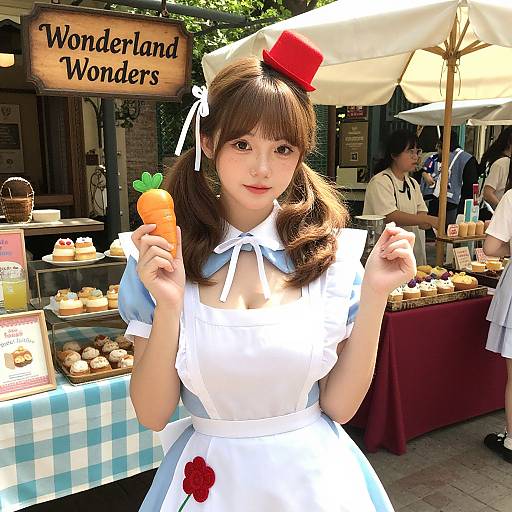 Alice in Wonderland Inspired Woman in Costume at Dessert Market