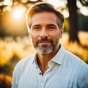 Mature man outdoors in golden sunlight