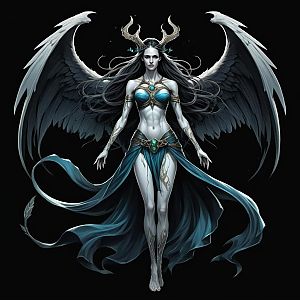Powerful Woman with Wings and Antlers