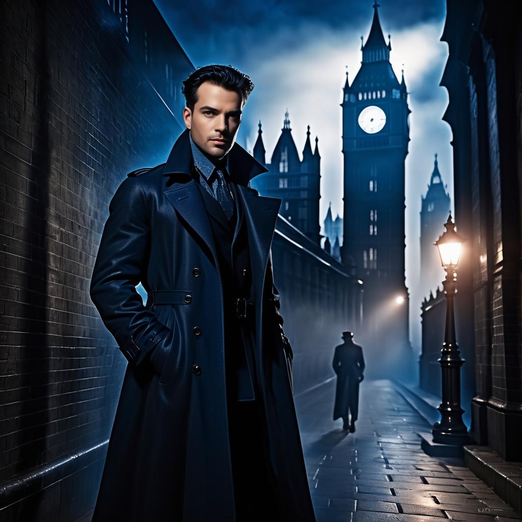 Man in Trench Coat on Foggy Victorian Street