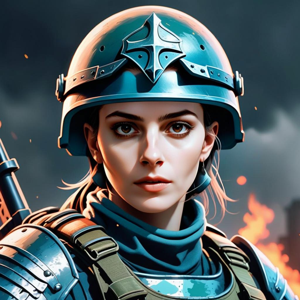 Woman Soldier in Tactical Armor with Blue Helmet