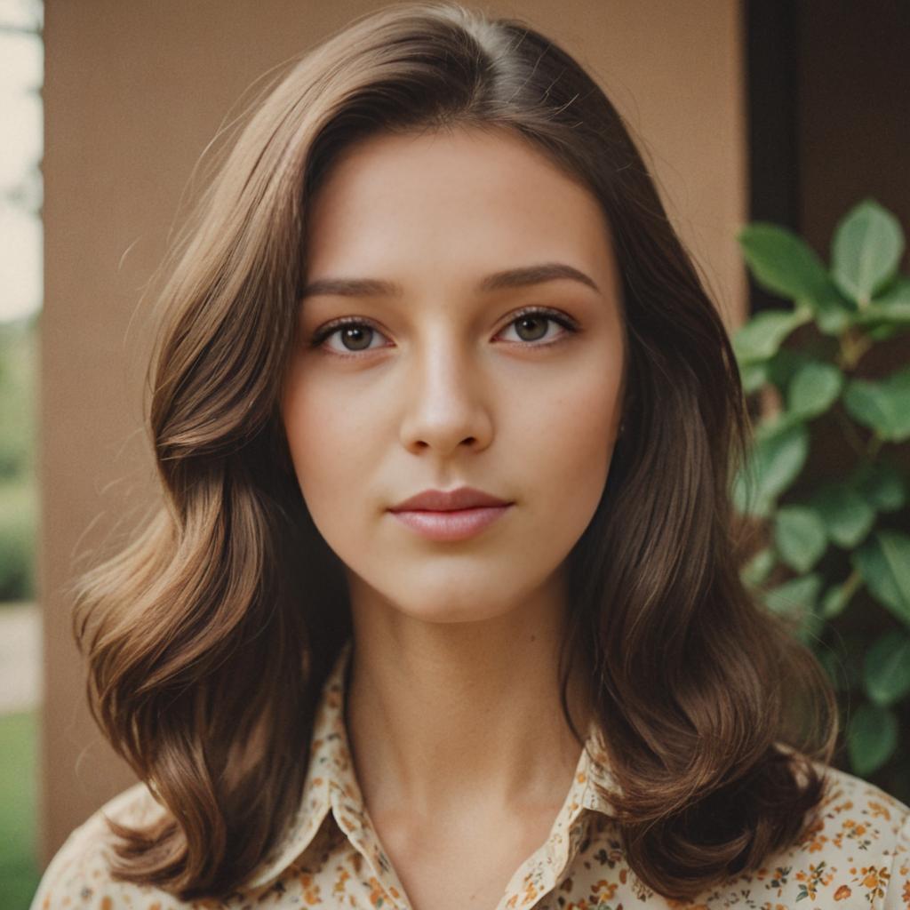 Woman with Classic 70s Hairstyle in Analog Film Effect