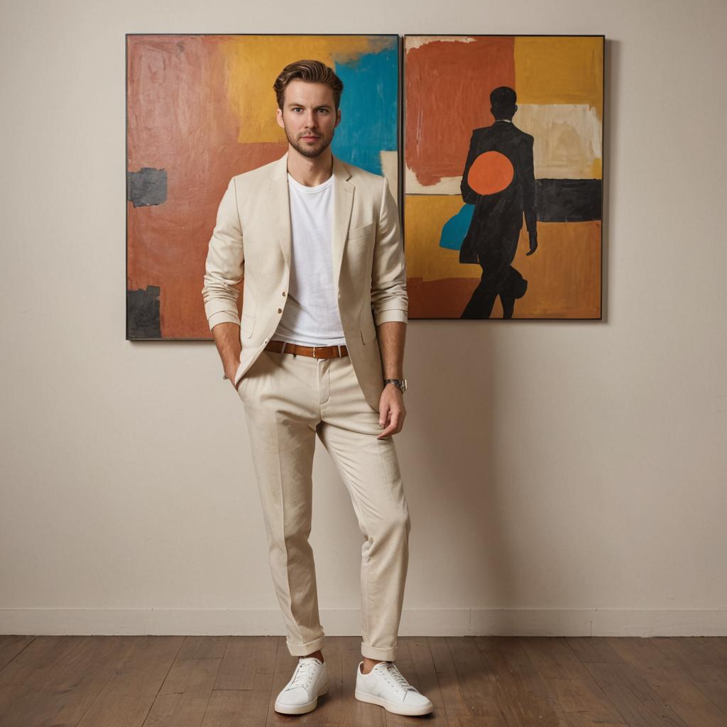 Stylish Man with Abstract Paintings