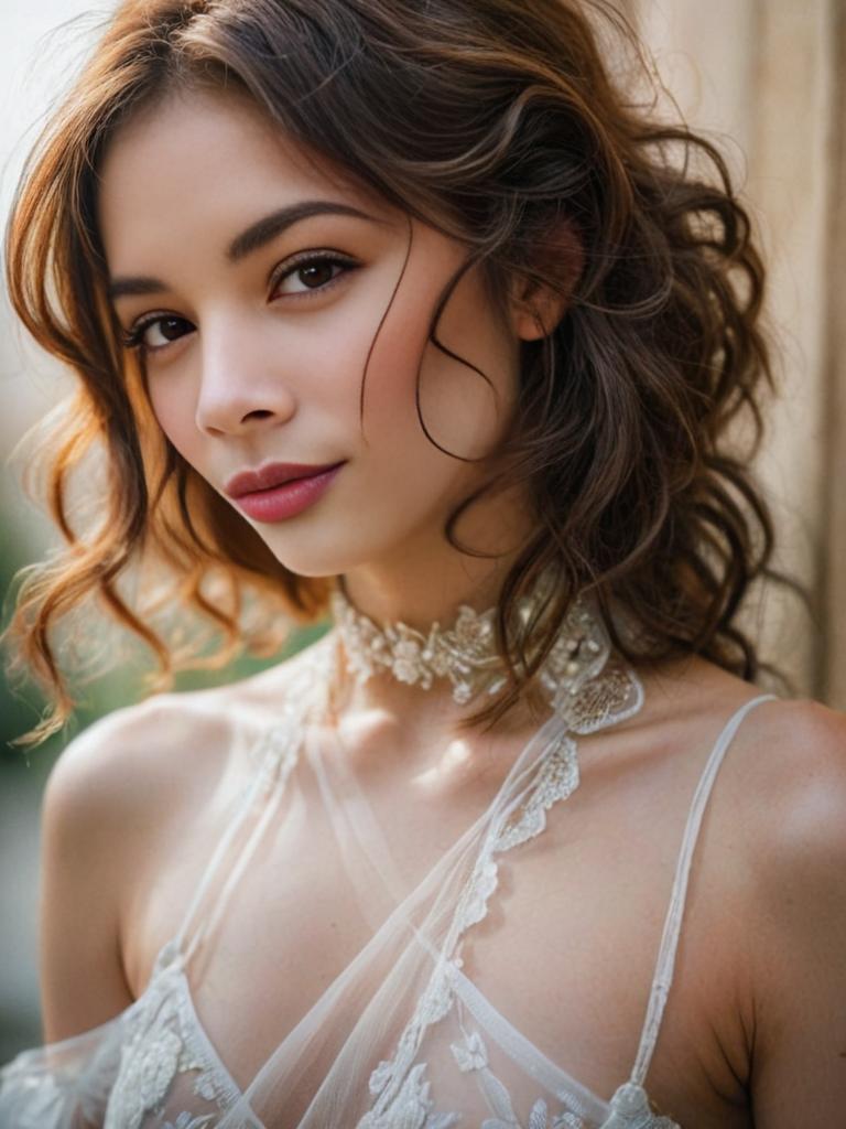 Portrait of a Serene Woman with Wavy Hair