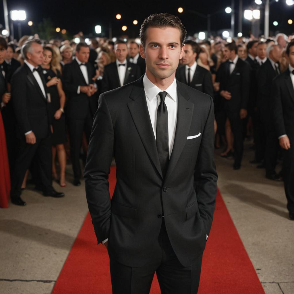 Confident Man in Tuxedo on Red Carpet at Gala