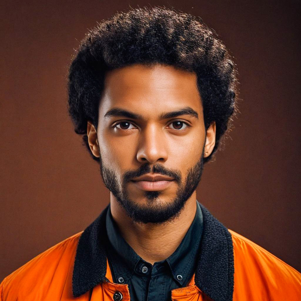 Close-up Portrait of a Young Man in Orange Jacket