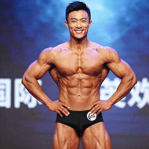 Male Bodybuilder Posing on Stage with Muscular Physique