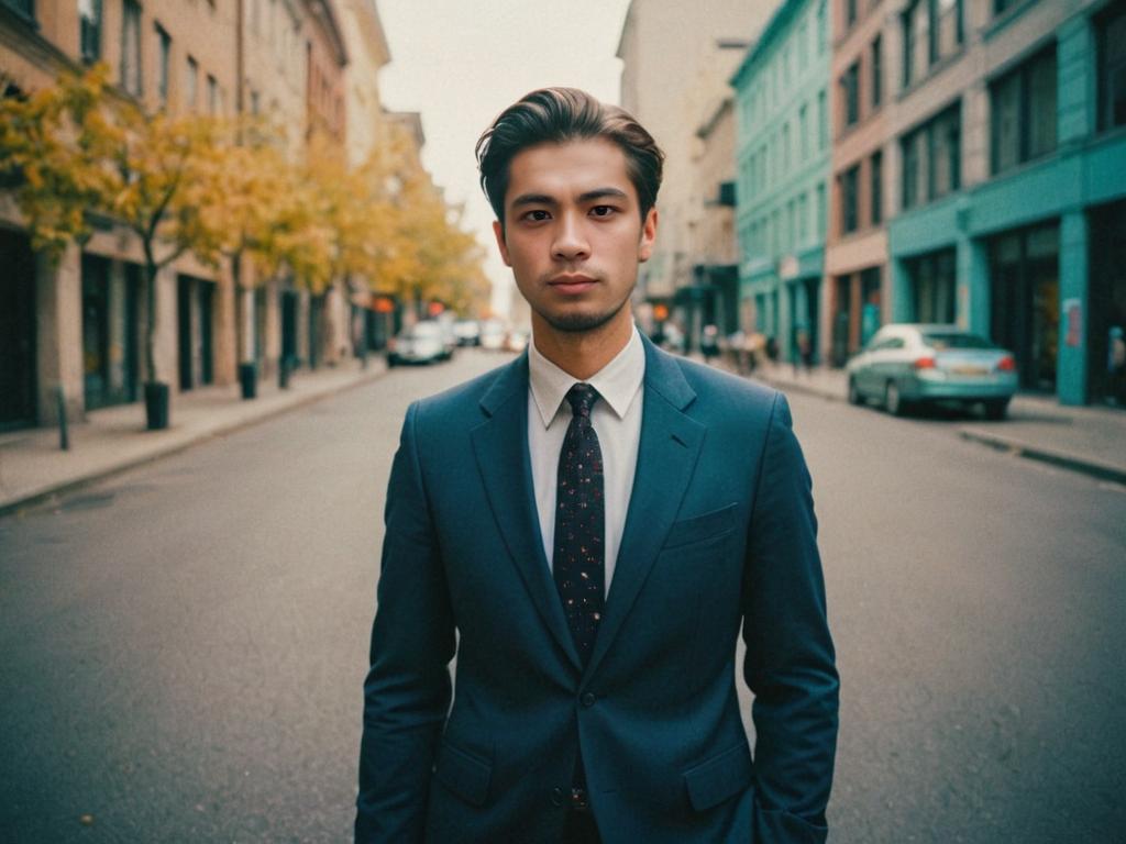 Stylish Man in Formal Suit on Urban Street