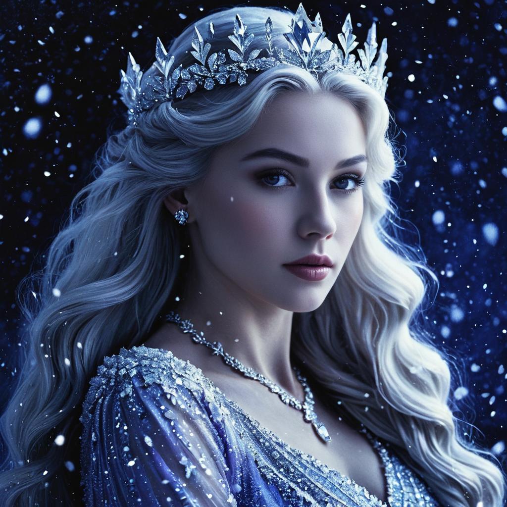 Regal Woman with Silver Crown in Snowy Fantasy Setting