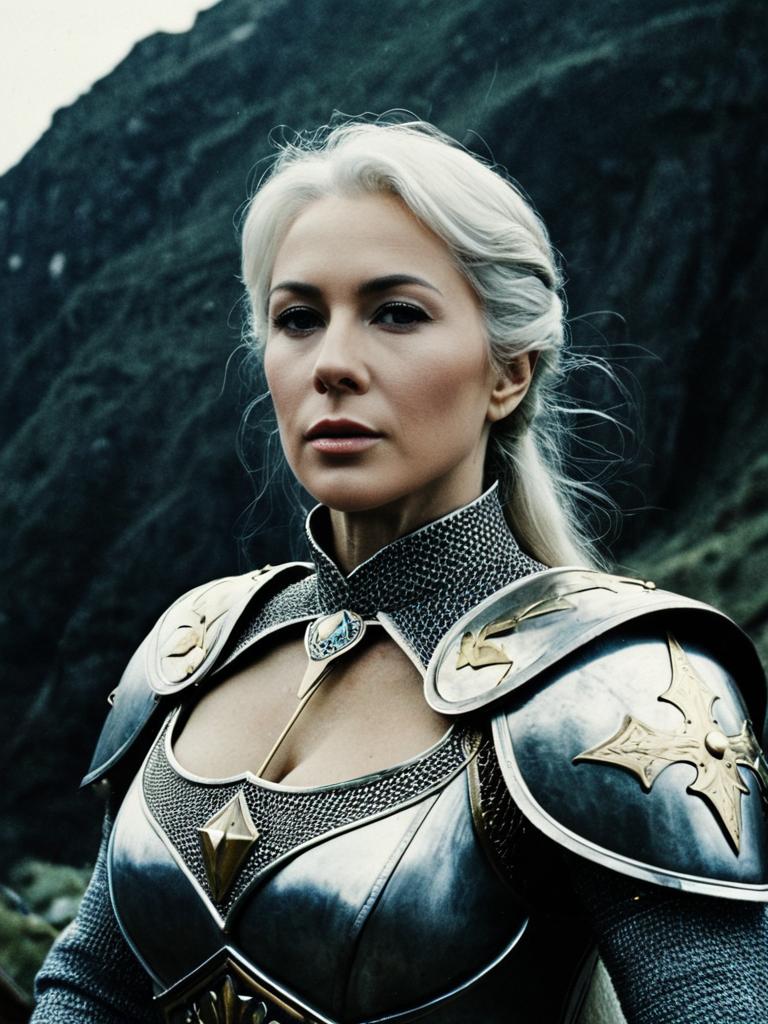 Woman in Helen Mirren Excalibur Costume Cinematic Realism