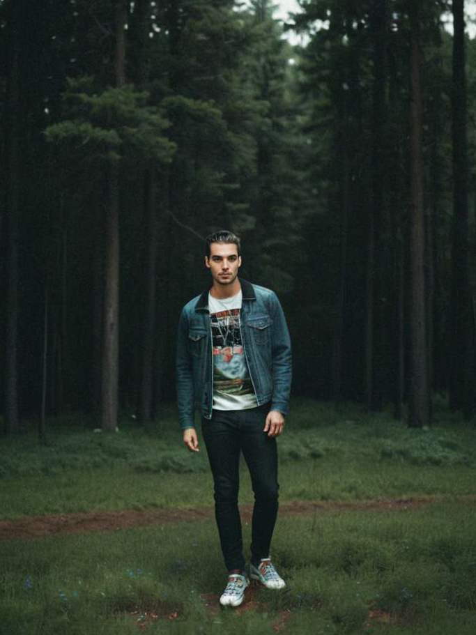 Stylish Young Man in Forest