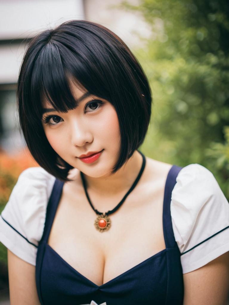 Aoyama Sumika Portrait in Navy Blue Dress with Vintage Necklace