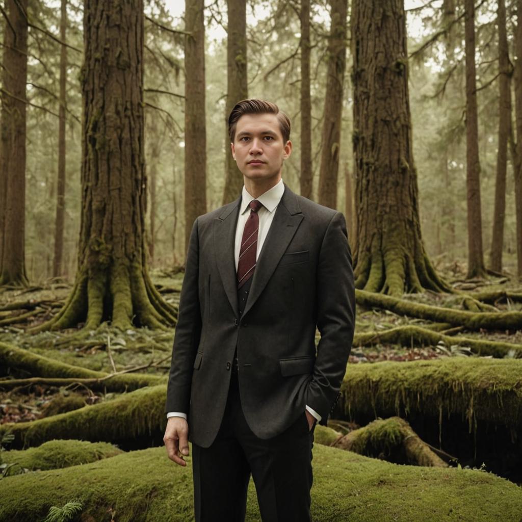 Man in Suit in Lush Forest