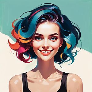 Vibrant Portrait of a Smiling Woman with Multicolored Hair