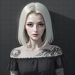 Portrait of a Young Woman with Platinum Blonde Bob and Tattoos