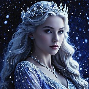 Regal Woman with Silver Crown in Snowy Fantasy Setting