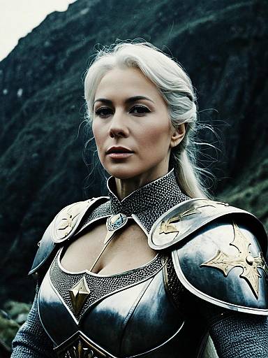 Woman in Helen Mirren Excalibur Costume Cinematic Realism