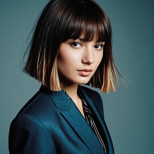 Modern Woman with Bob Haircut in Dark Blue Blazer Portrait