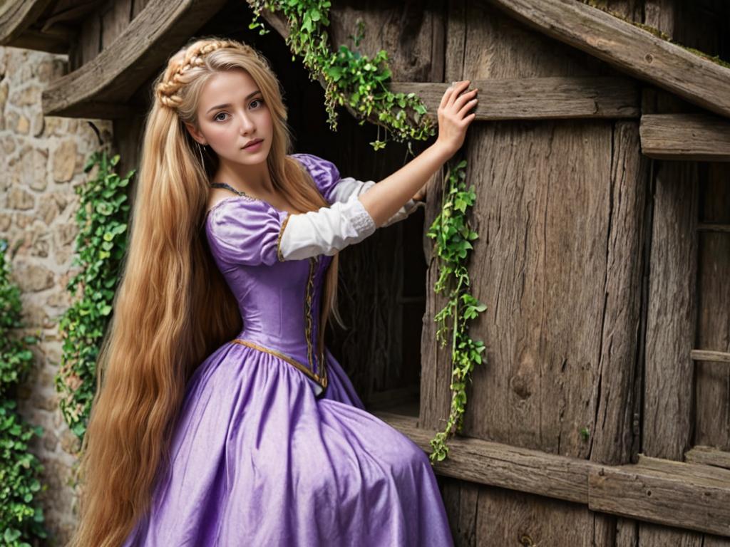 Woman in Purple Dress by Rustic Window