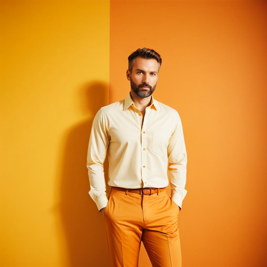 Stylish man in yellow shirt and orange pants