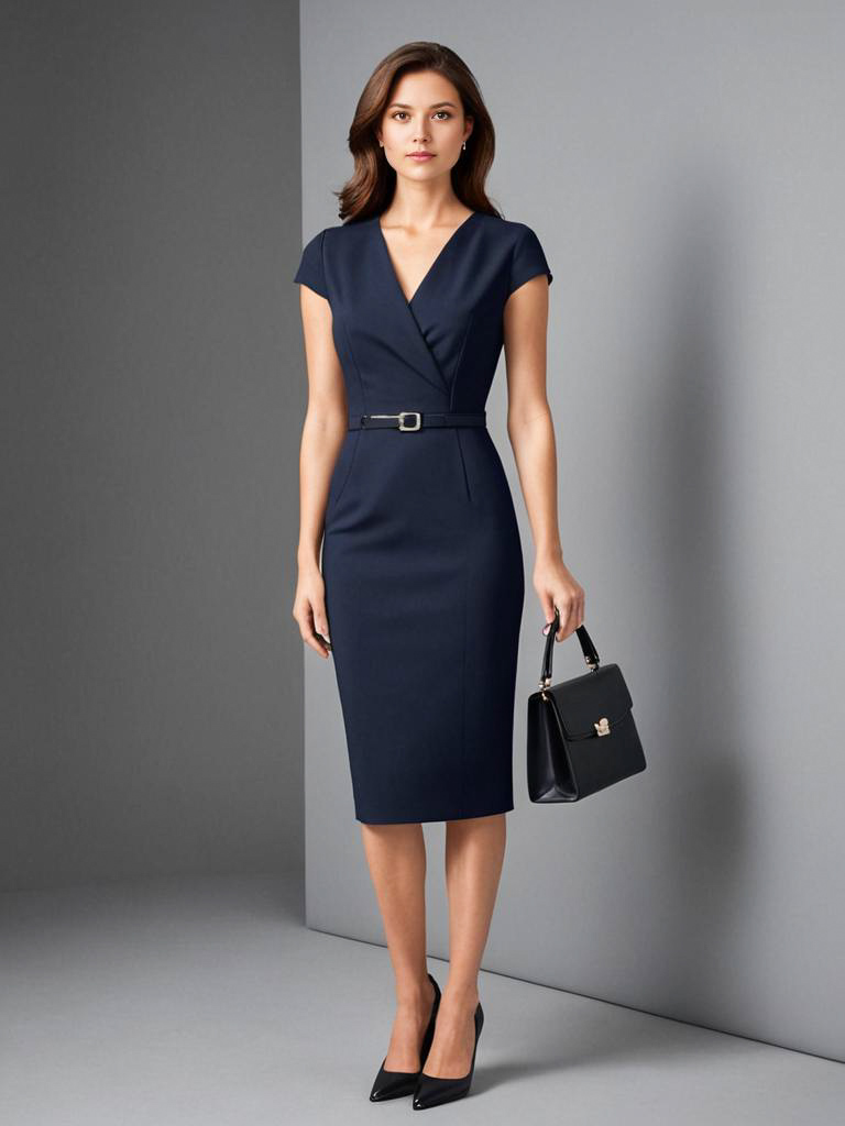 Confident Woman in Navy Dress