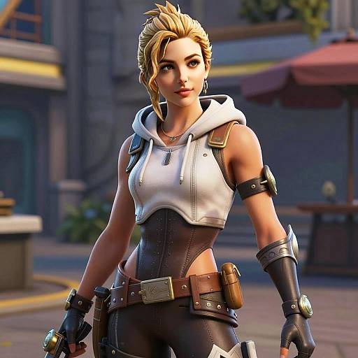 Confident Blonde Woman in Futuristic Combat Outfit 3D Render