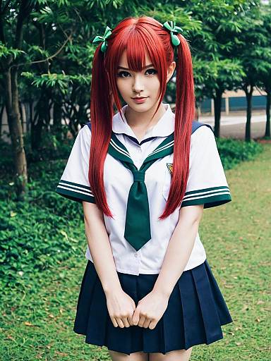 Andou Ringo Red Hair Woman in Japanese School Uniform Cosplay