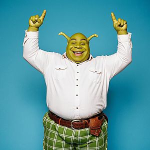 Man with Green Skin and Antennae in Costume