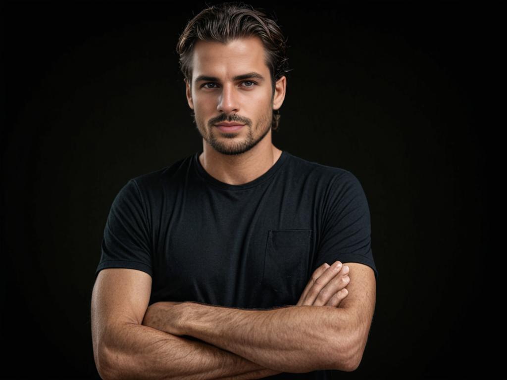 Man in Black T-Shirt with Pocket