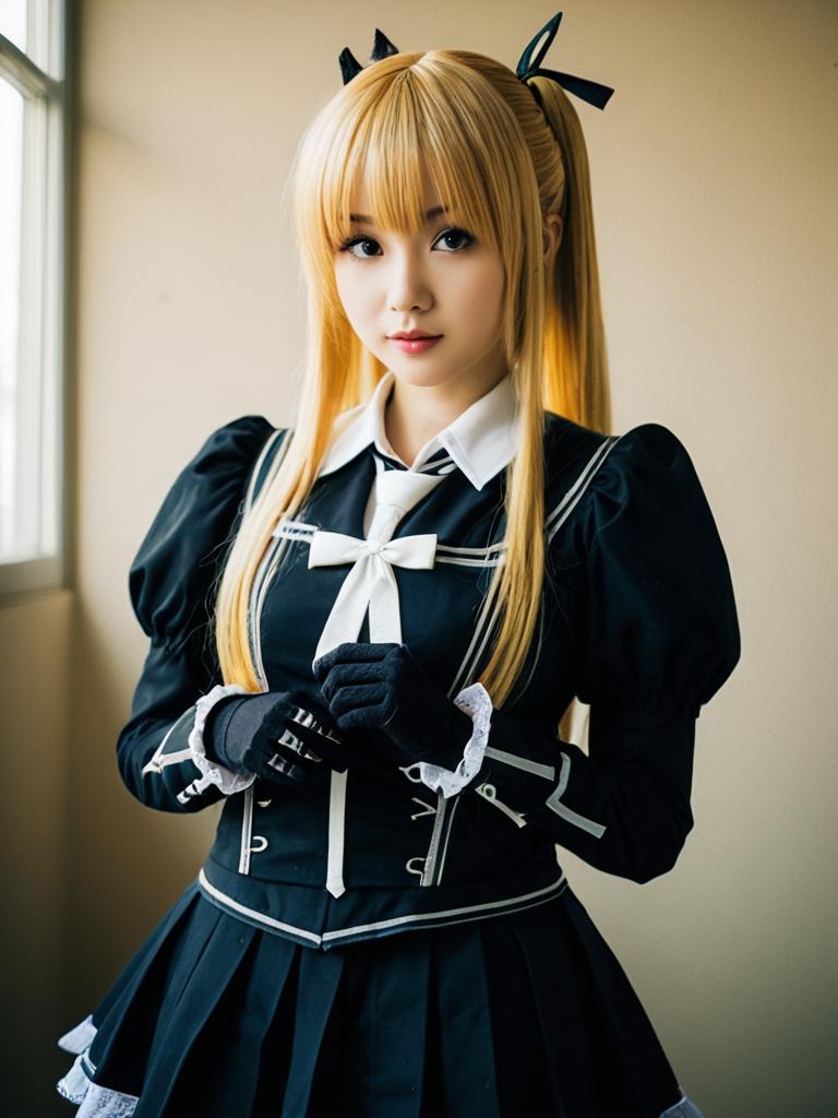 Realistic Misa Amane Cosplay Woman in Gothic Black Outfit