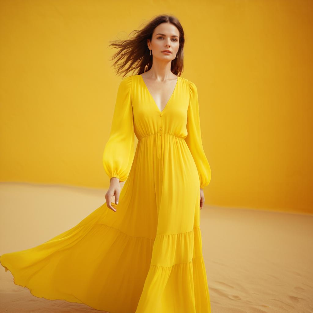 Woman in Yellow Dress in Desert