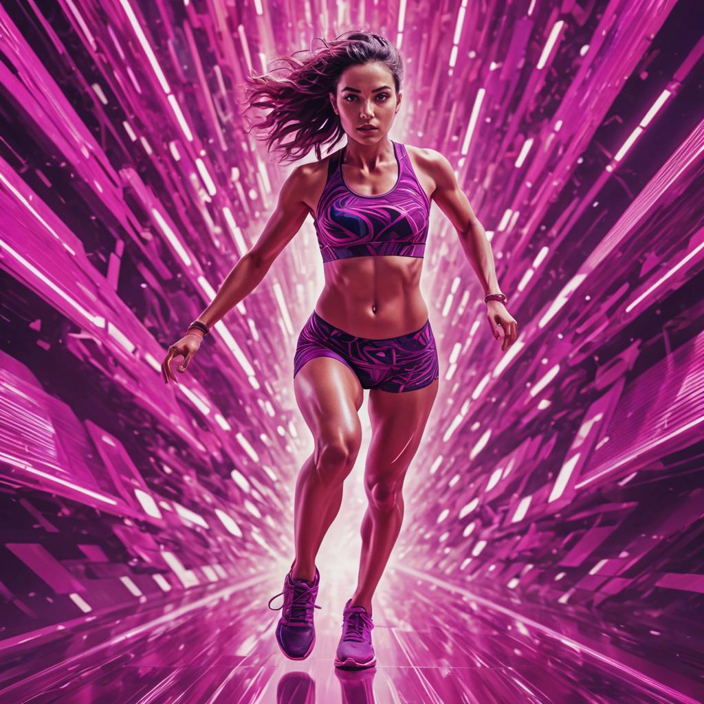 Female Athlete Sprinting in Purple Background