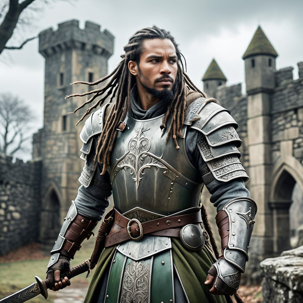 Medieval Knight in Armor with Dreadlocks