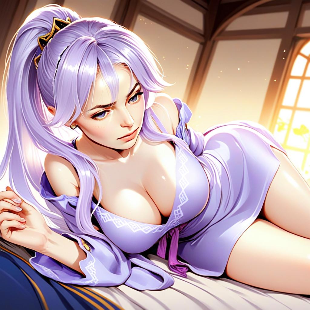 Ishtar Fire Emblem-Inspired Anime Woman in Lavender Dress Illustration