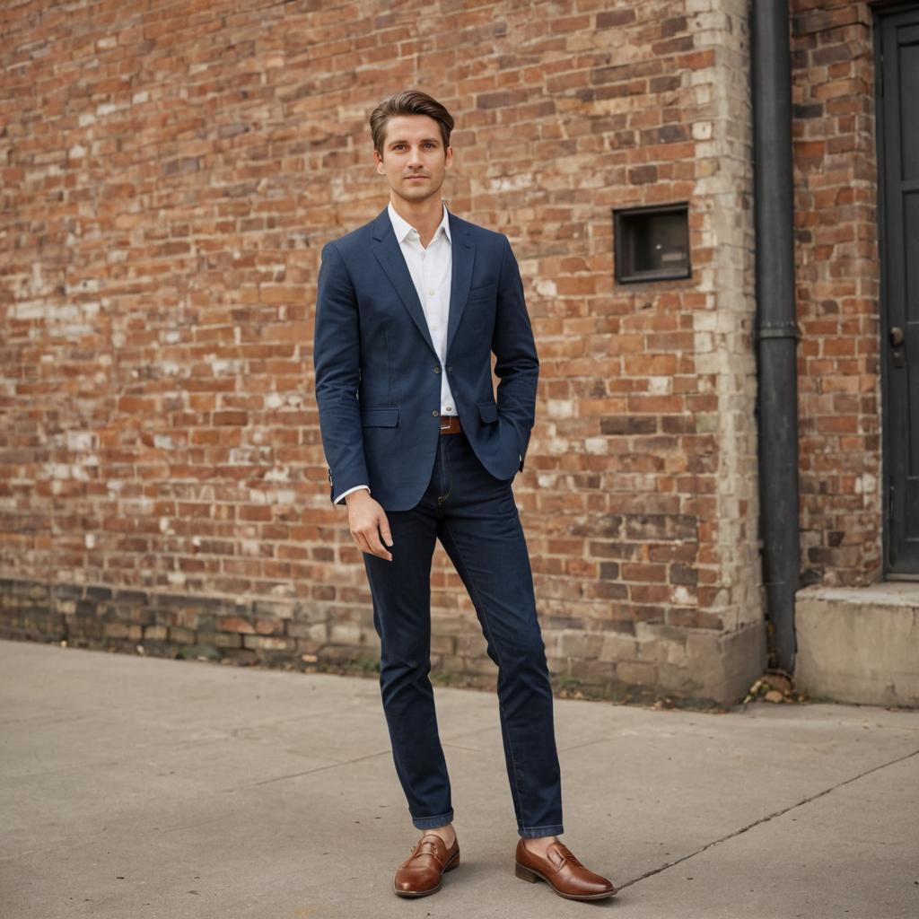 Confident Man in Smart-Casual Attire Against Brick Wall