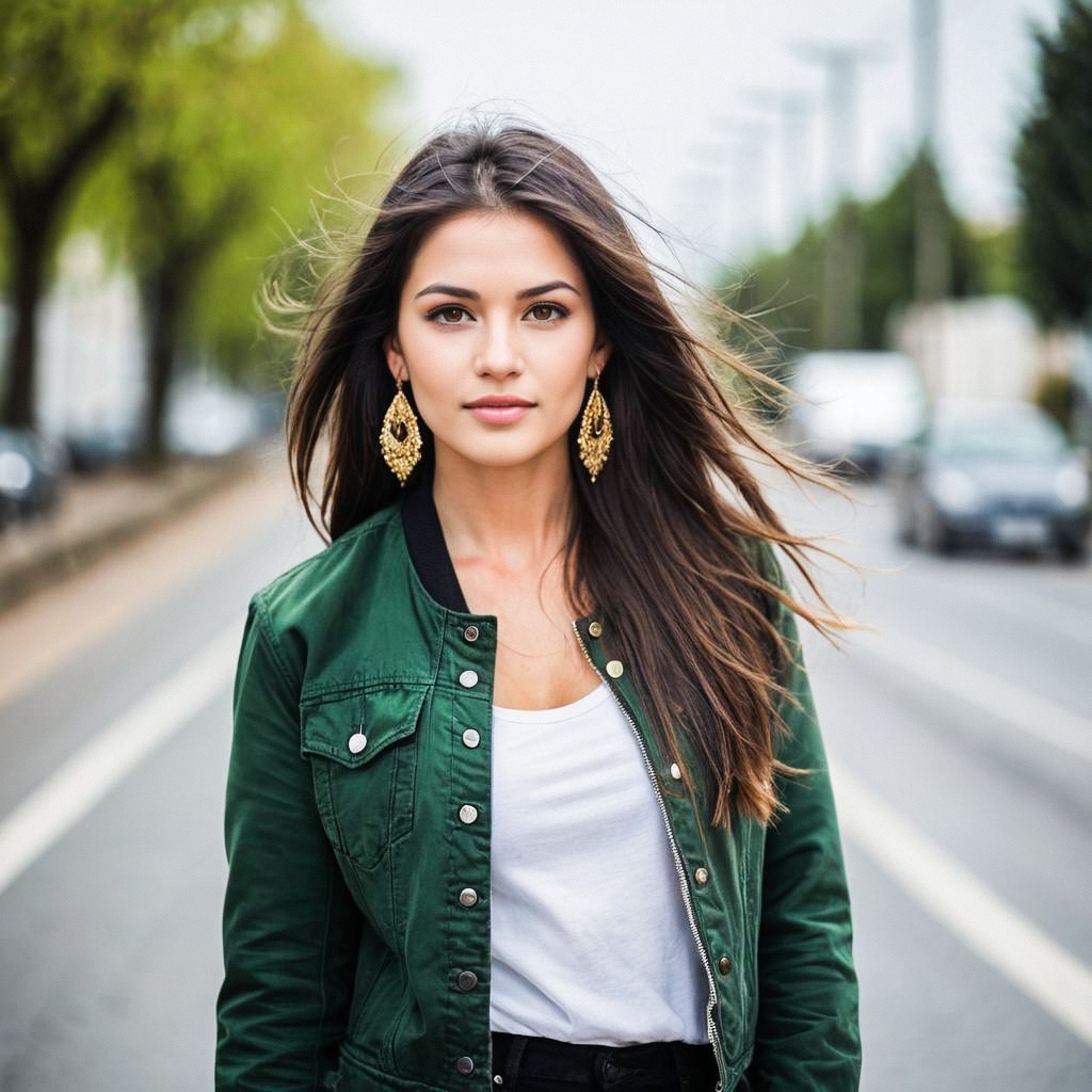 Confident Young Woman in Green Jacket Confident Young Woman in Green Jacket