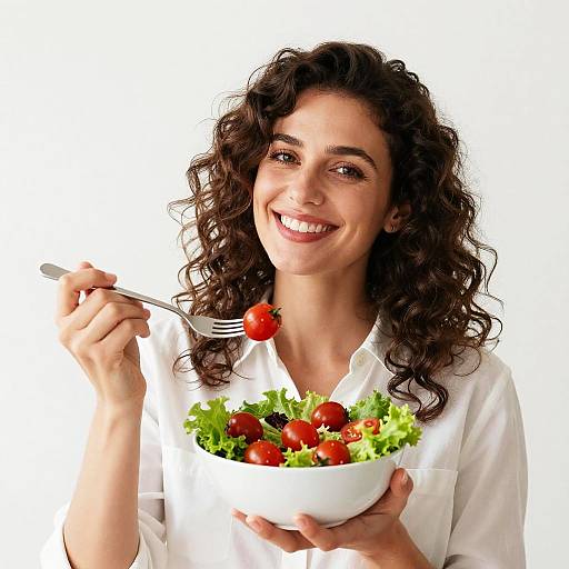 Woman Eating Fresh Salad with Cherry Tomatoes Healthy Lifestyle