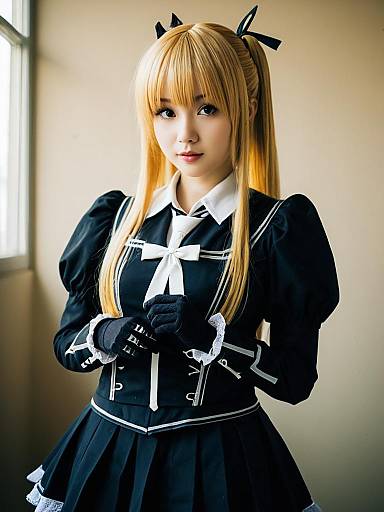 Realistic Misa Amane Cosplay Woman in Gothic Black Outfit