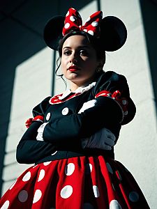 Woman in Minnie Mouse Costume Cosplay Dramatic Low Angle Shot