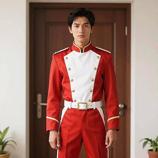 Man in Red and White 90s Movie Costume Uniform