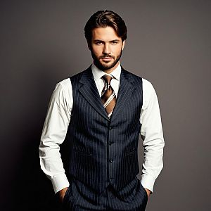 Stylish Man in Pinstripe Vest and Brown Tie Business Portrait