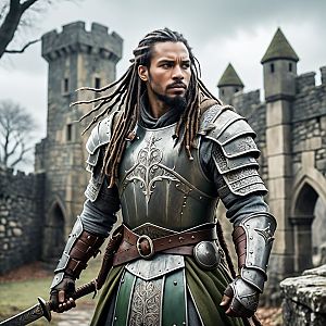 Medieval Knight in Armor with Dreadlocks