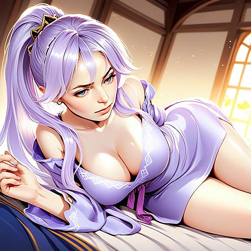 Ishtar Fire Emblem-Inspired Anime Woman in Lavender Dress Illustration