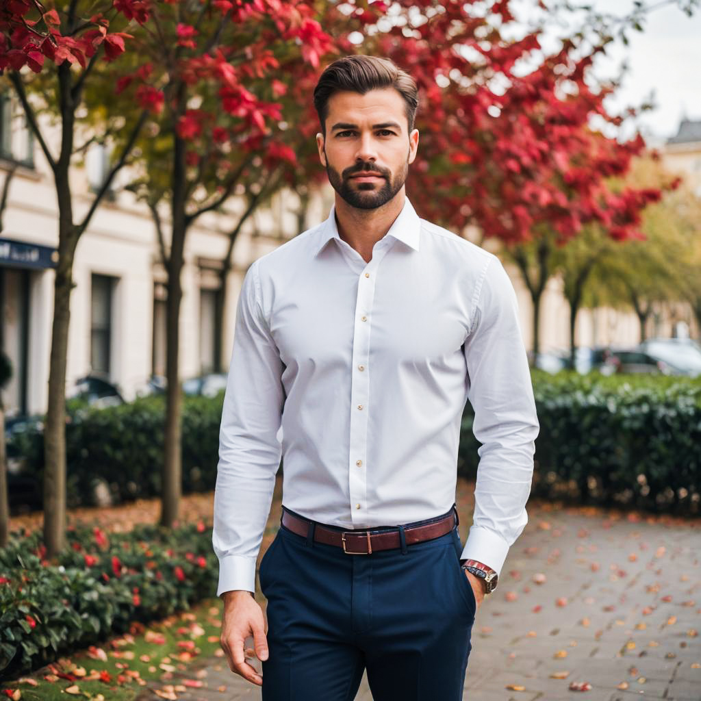 Stylish Man in Fall Foliage