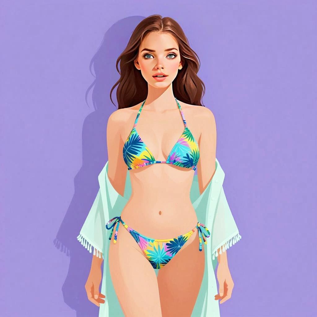 Woman in Colorful Triangle Wrap Bikini Digital Illustration