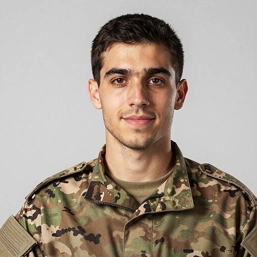 Young Man in Camouflage Military Uniform Gen Z Portrait