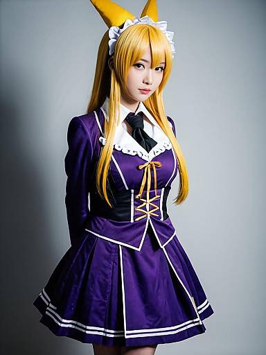 Realistic Cosplay Woman as Renge Houshakuji in Purple Maid Outfit