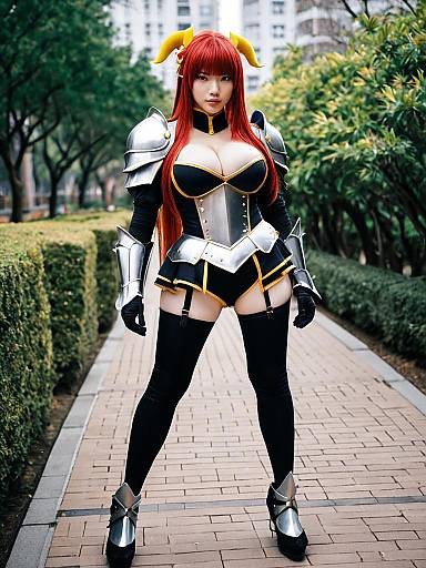 Murata Himeko Vermillion Knight Cosplay Woman in Fantasy Armor Outdoors