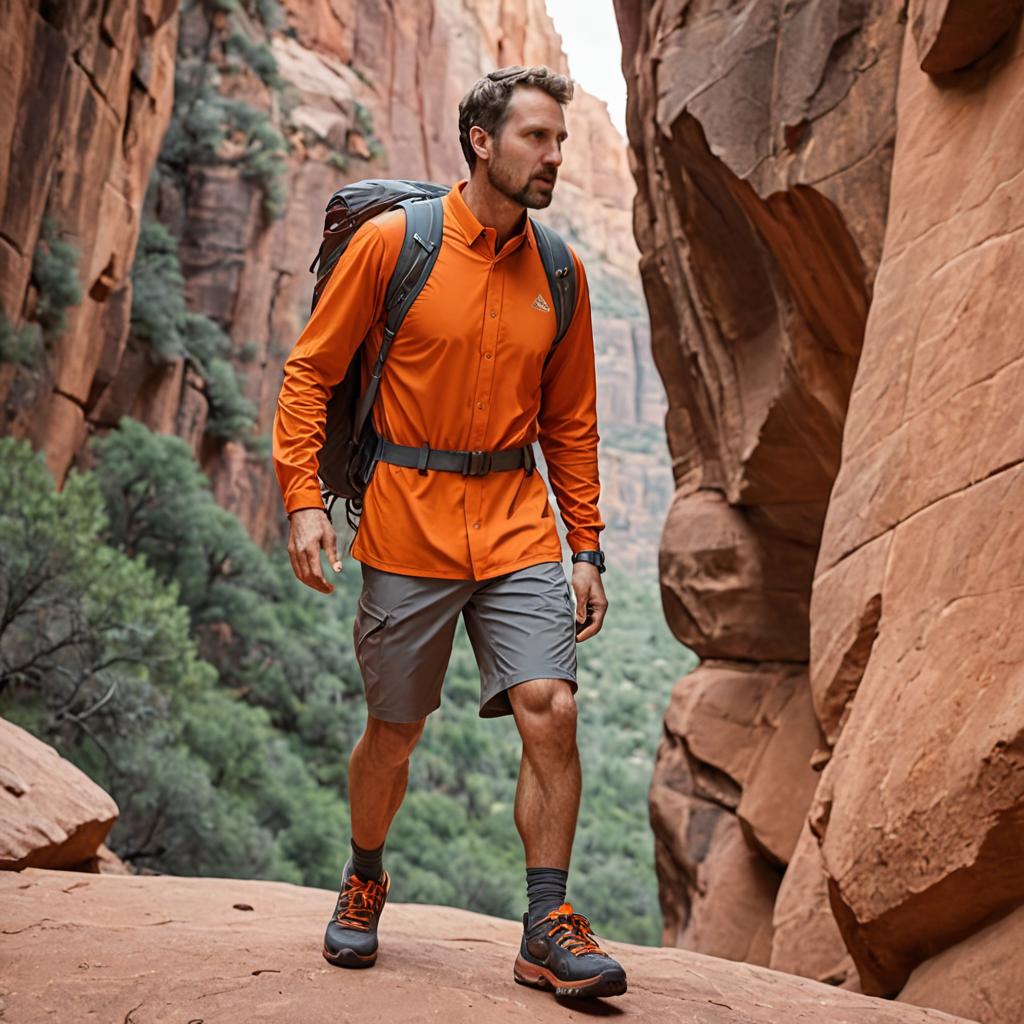 Adventurous Man Exploring Rocky Canyon