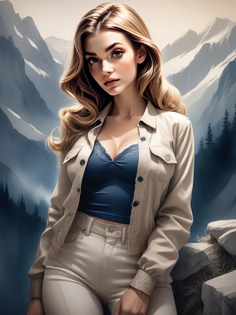 Confident Young Woman in Mountain Landscape Confident Young Woman in Mountain Landscape
